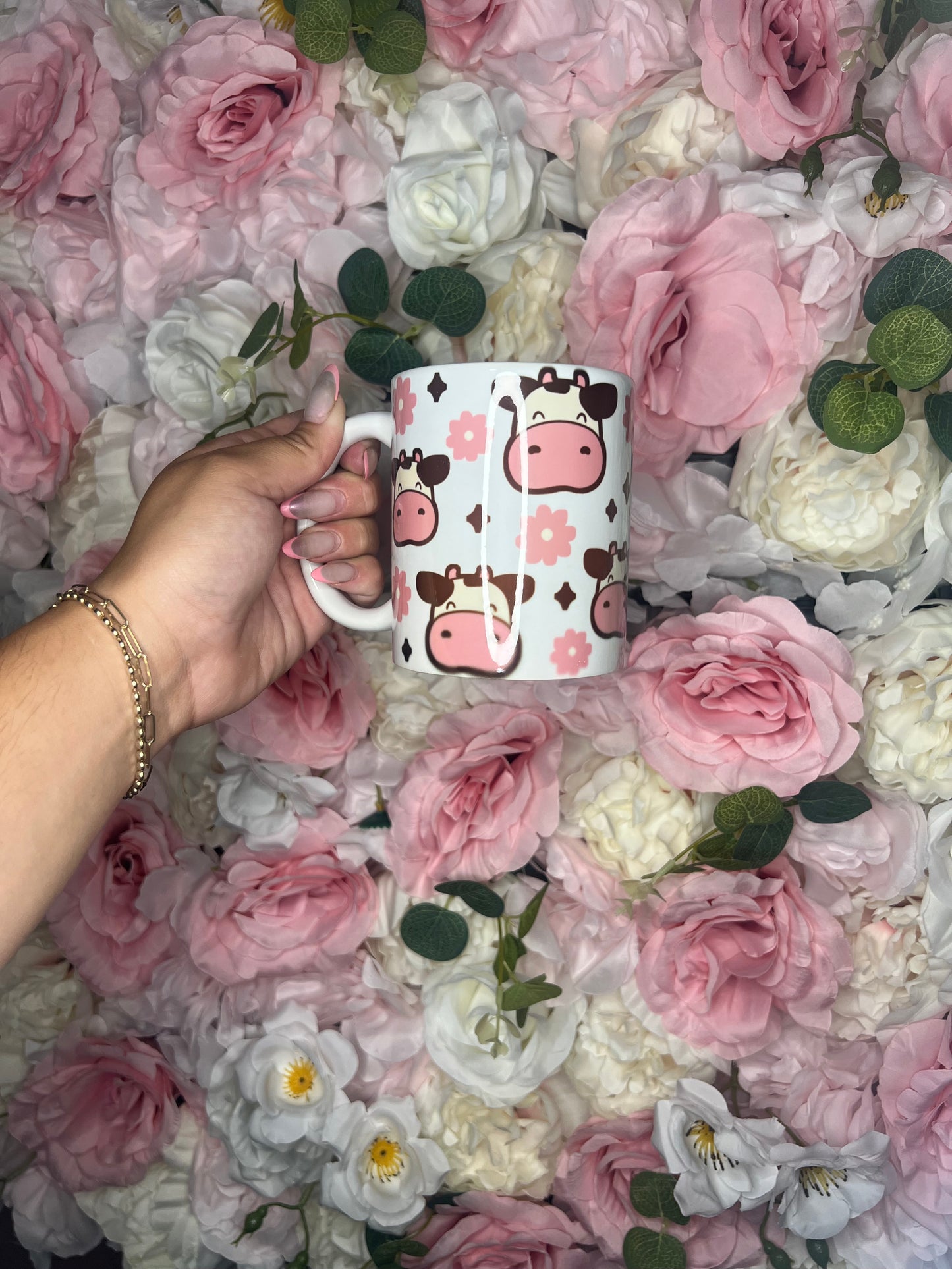 12 oz Mug | Cow With Pink Flowers