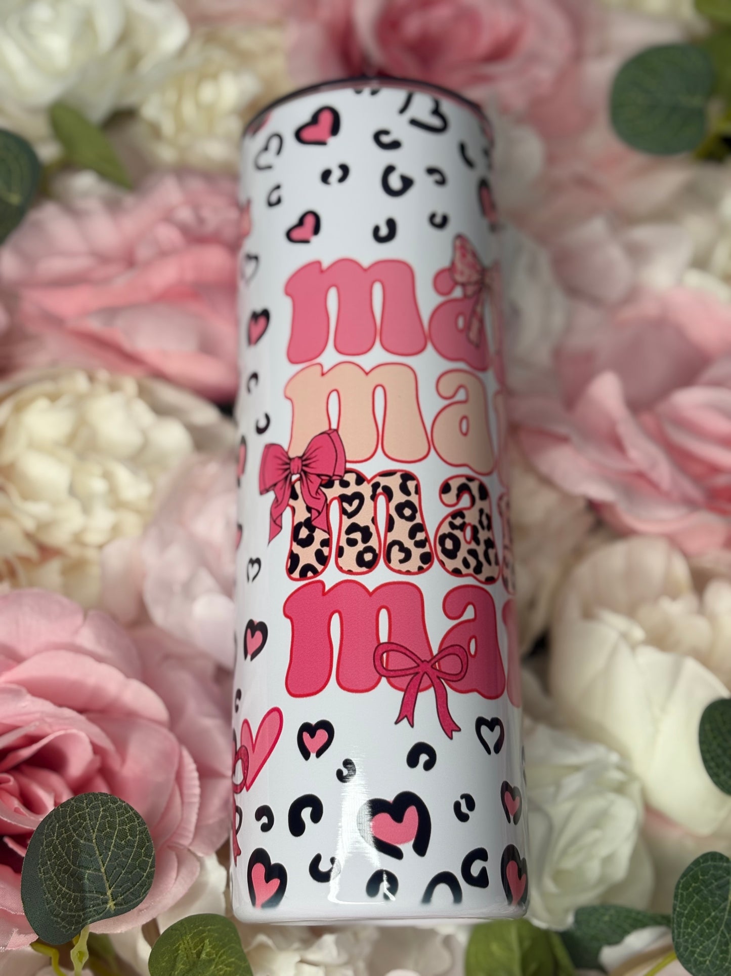 20 oz Skinny Tumbler | Mama | Pink Cheetah Print