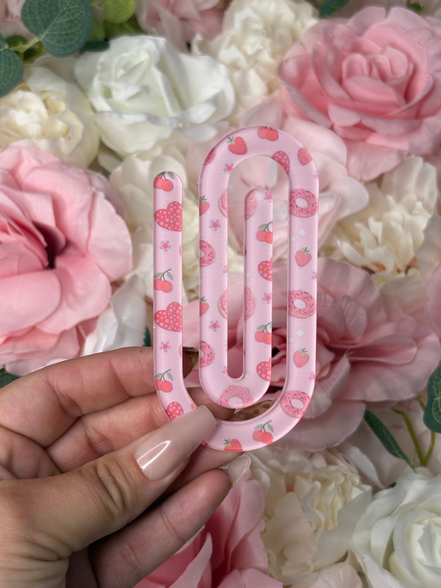 Jumbo Paper Clip | Pink With Strawberry & Donut Design