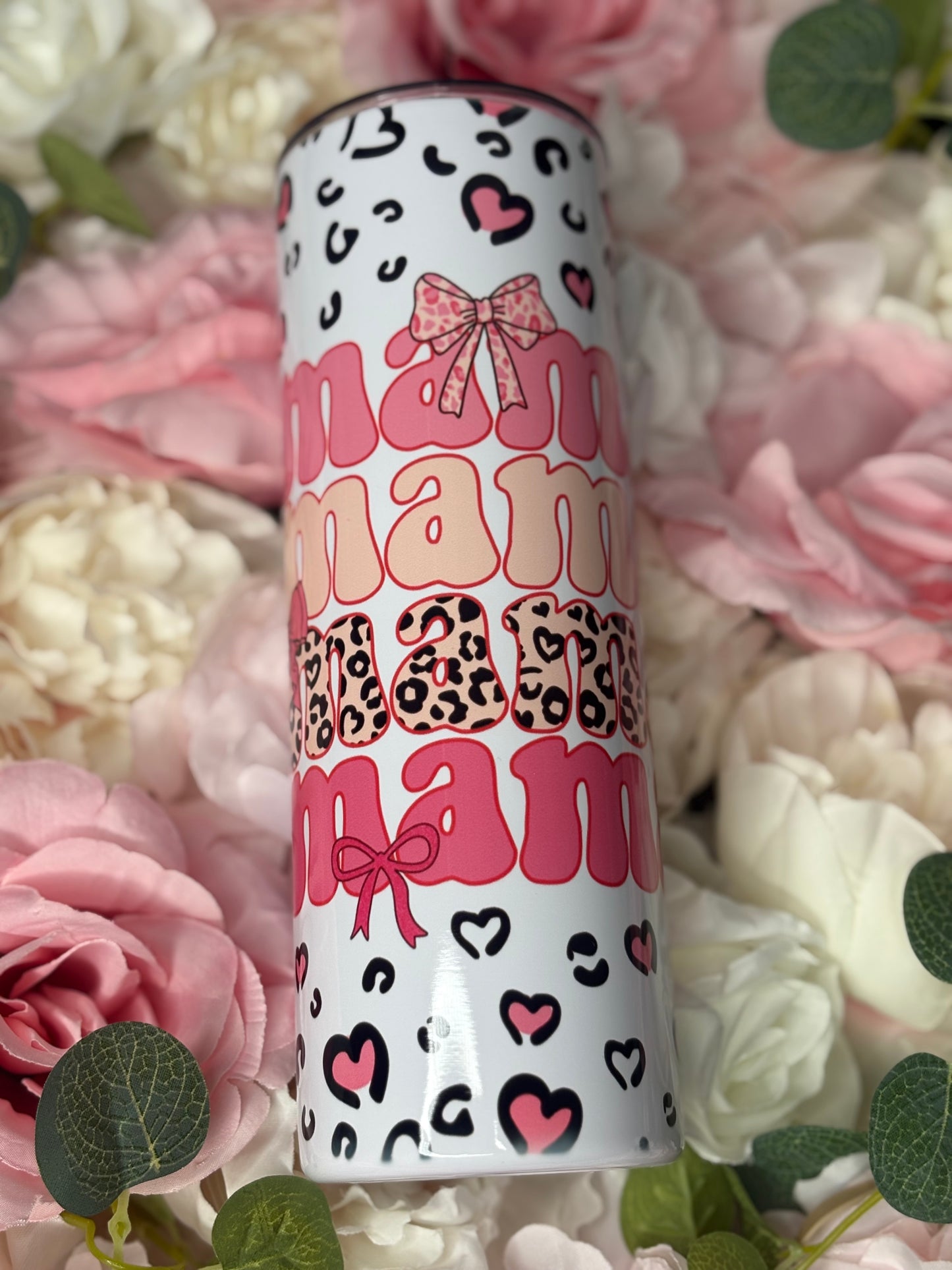 20 oz Skinny Tumbler | Mama | Pink Cheetah Print