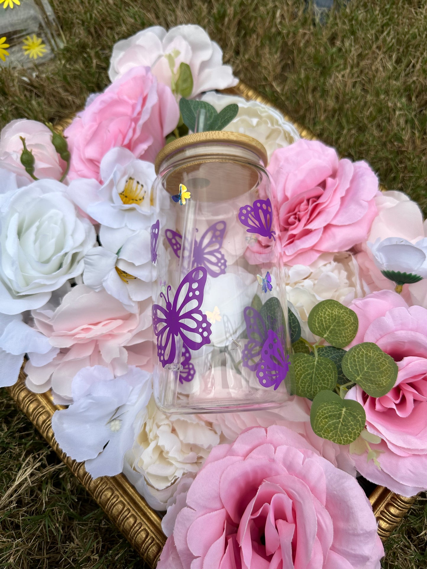 16 oz Glass Cup | Butterfly