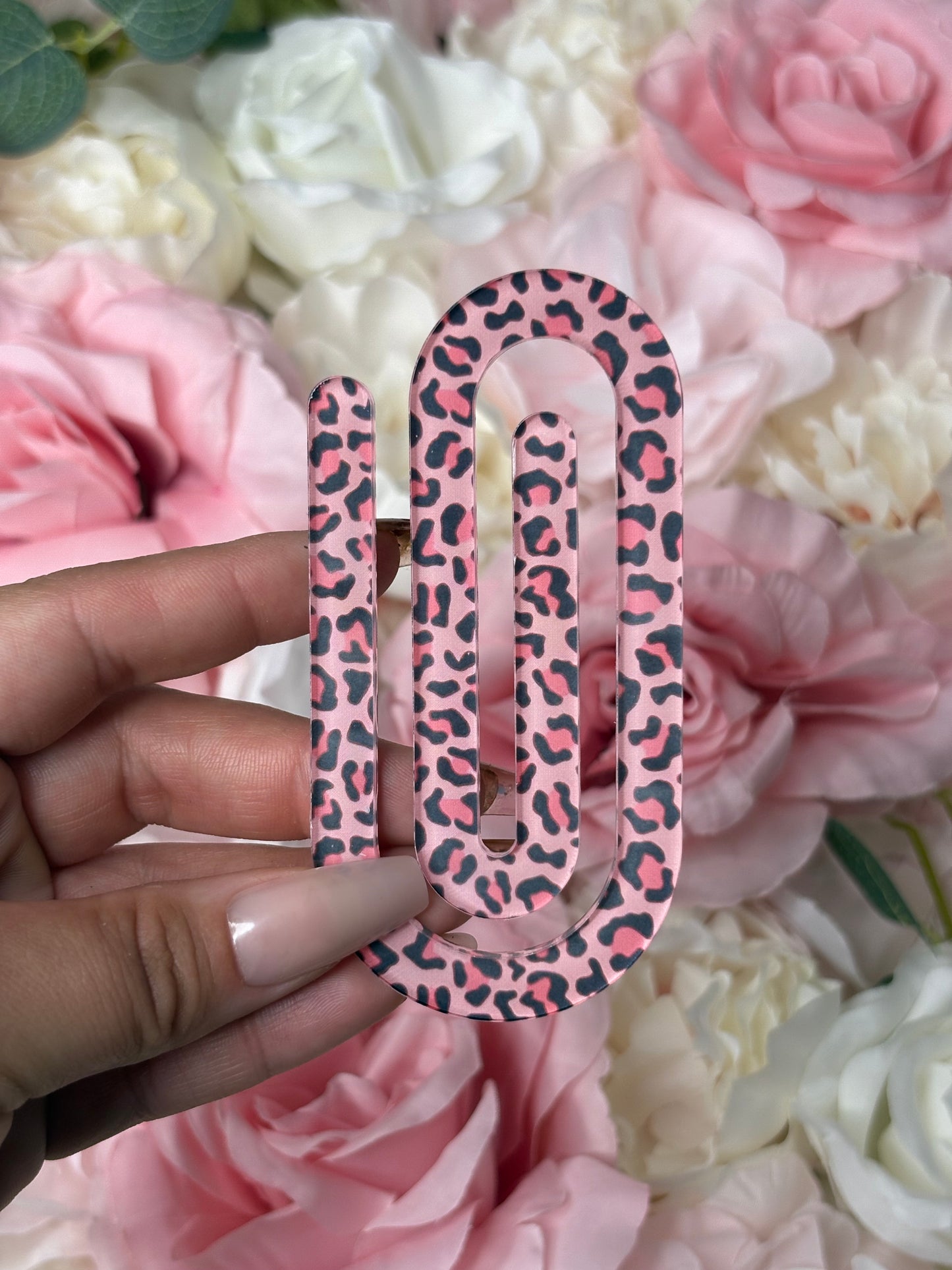 Jumbo Paper Clip - Pink With Cheetah Print