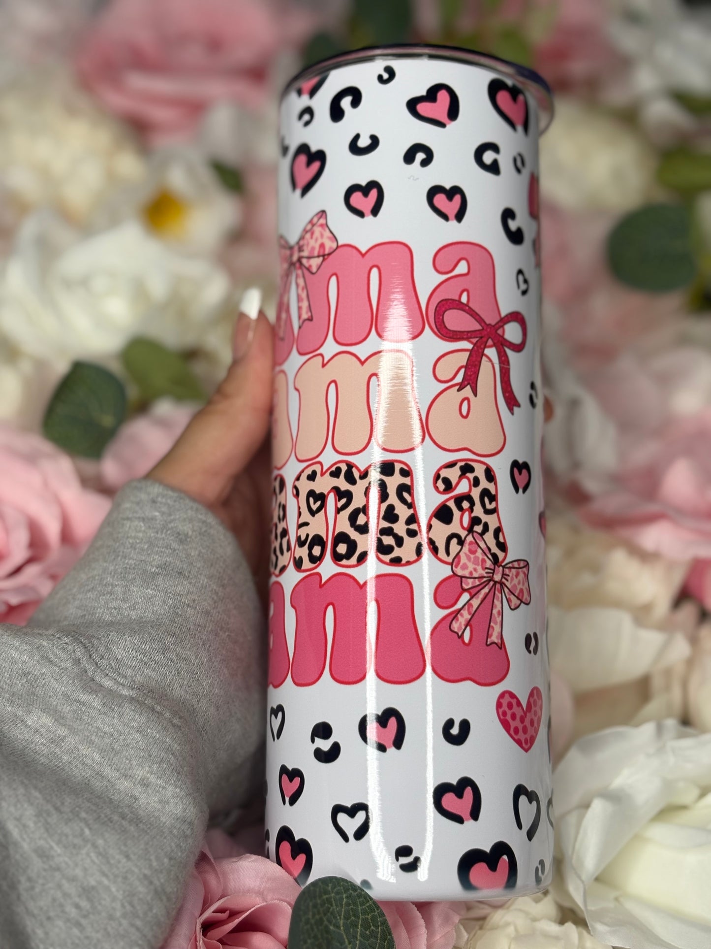 20 oz Skinny Tumbler | Mama | Pink Cheetah Print