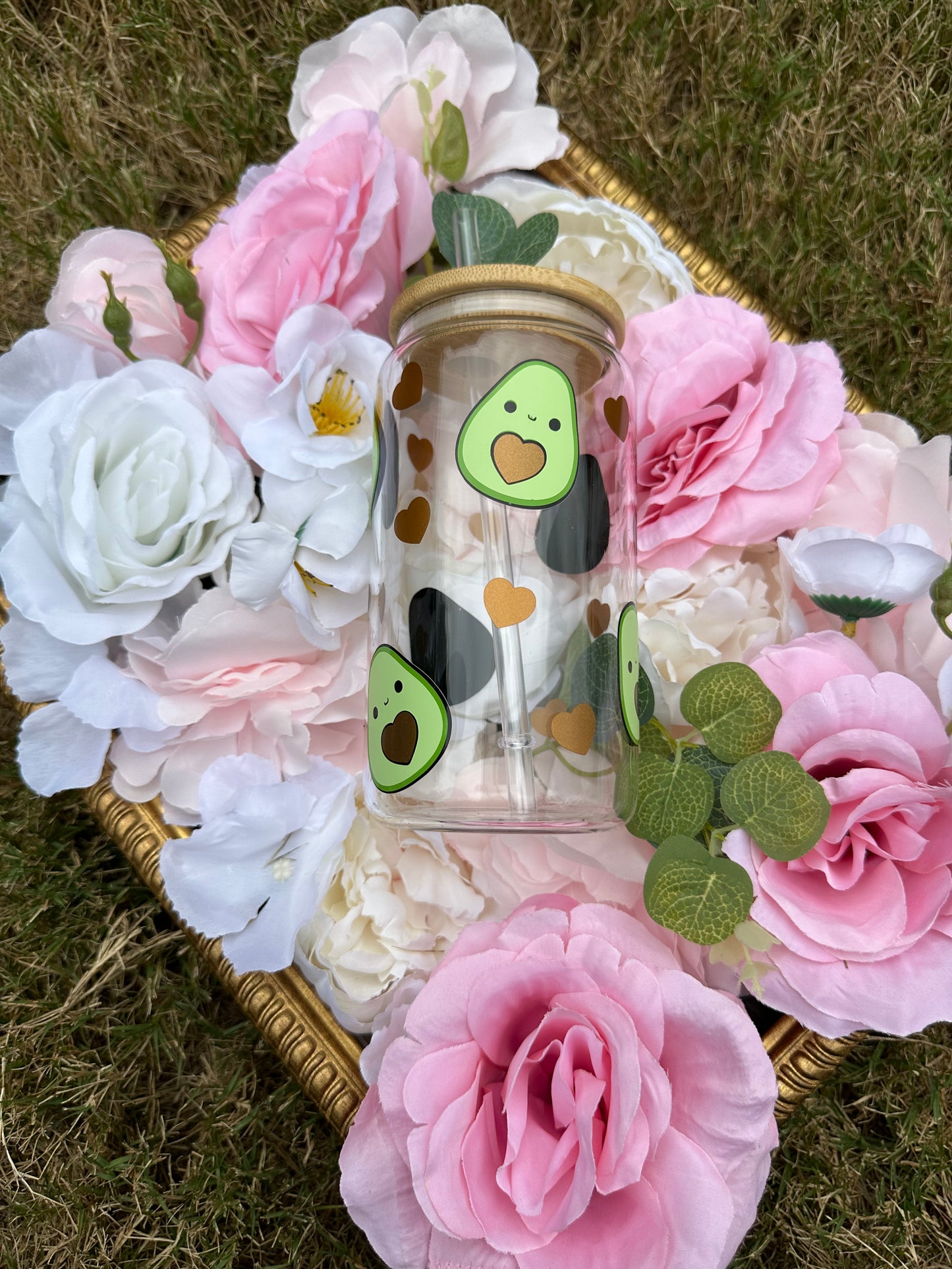 16 oz Glass Cup | Avocado | Heart