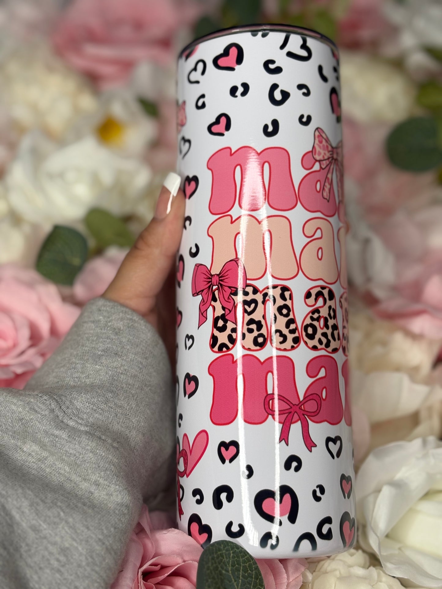 20 oz Skinny Tumbler | Mama | Pink Cheetah Print