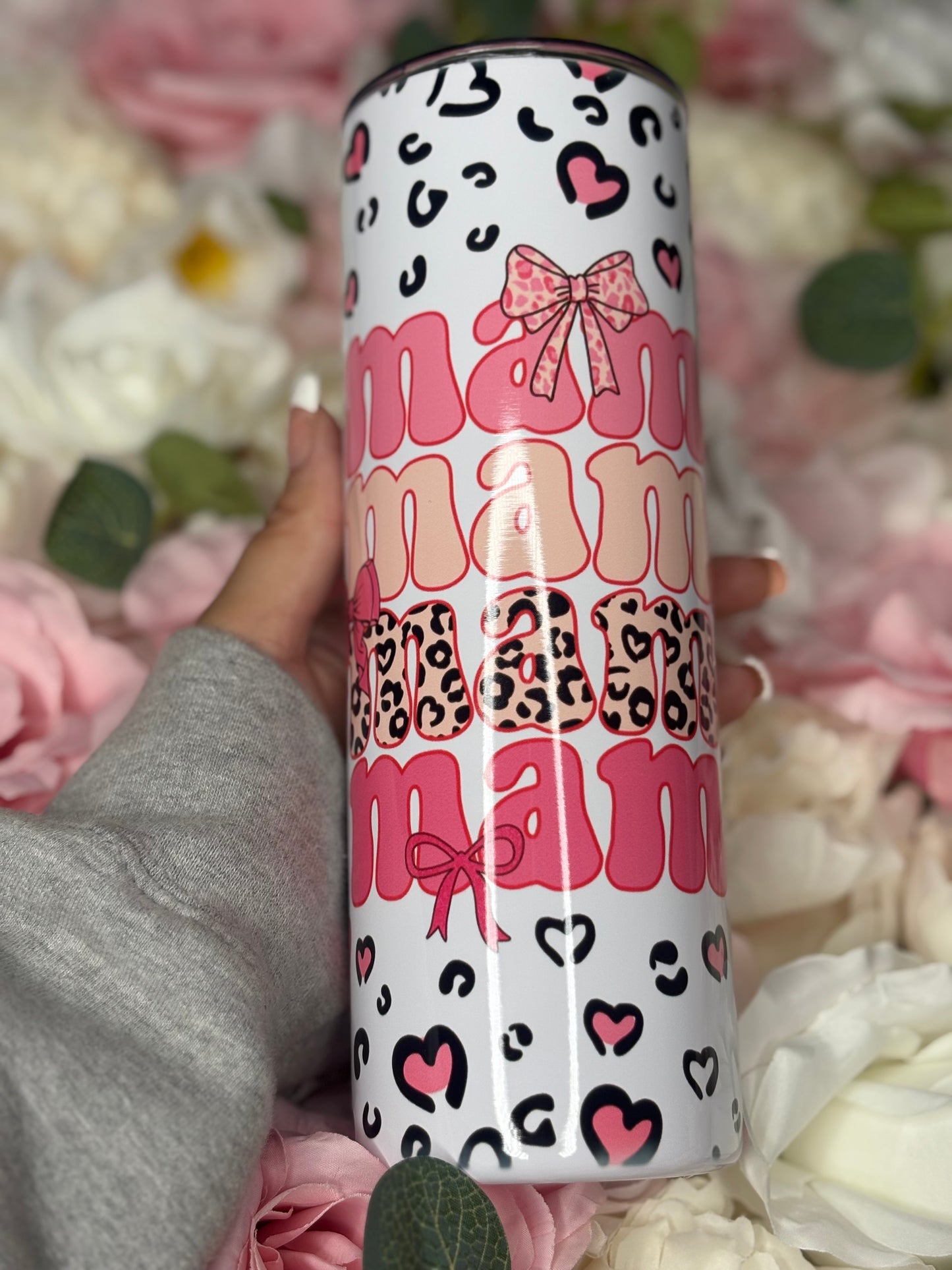 20 oz Skinny Tumbler | Mama | Pink Cheetah Print