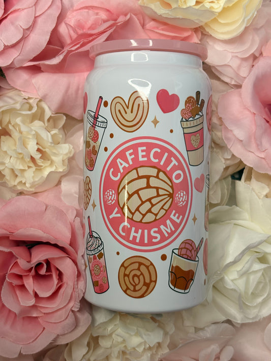 16 oz Stainless Steel can | Cafecito y Chisme | Pink | Coffee
