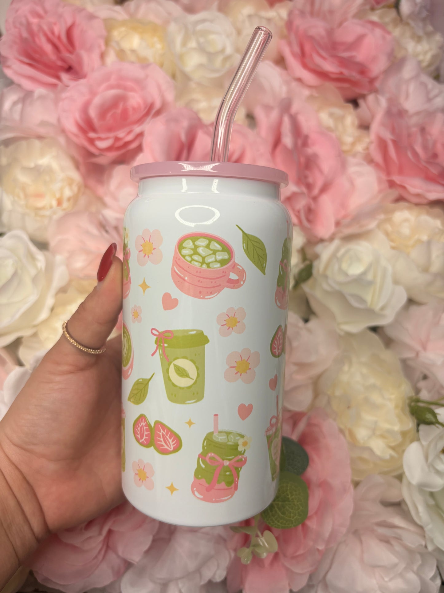 16 oz Stainless Steel Can | Matcha | Pink | Green | Strawberry