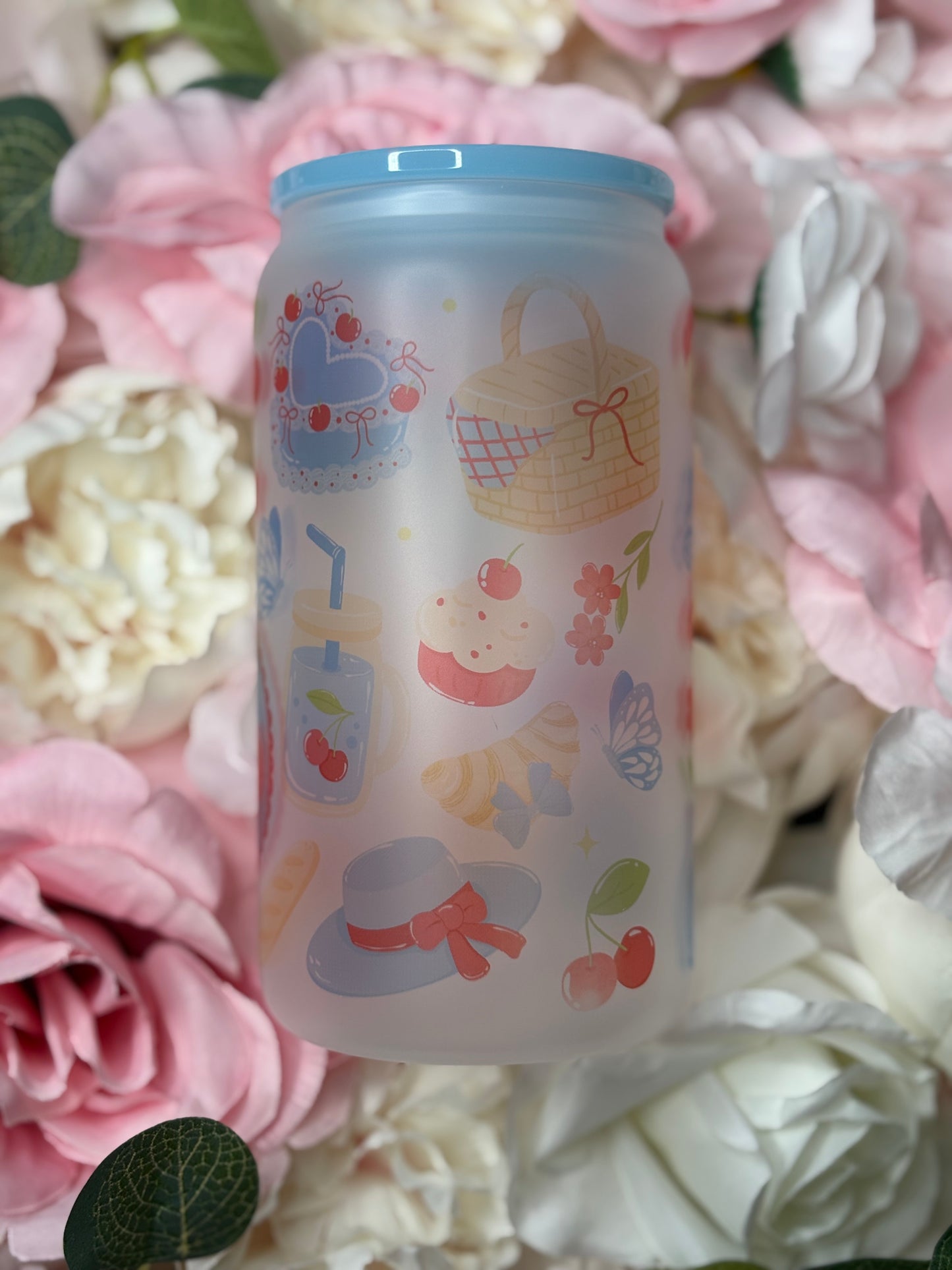 16 oz Frosted Glass Can | Coquette Themed with Cherry’s