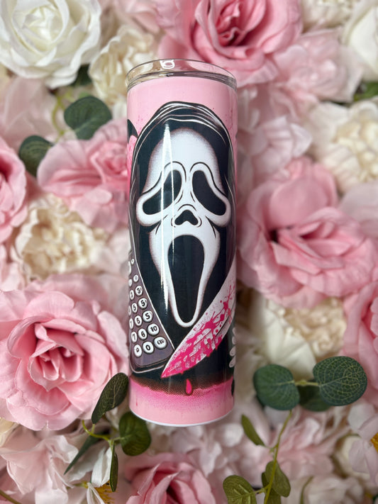 20 oz Skinny Tumbler | Pink |Scream | Halloween Themed