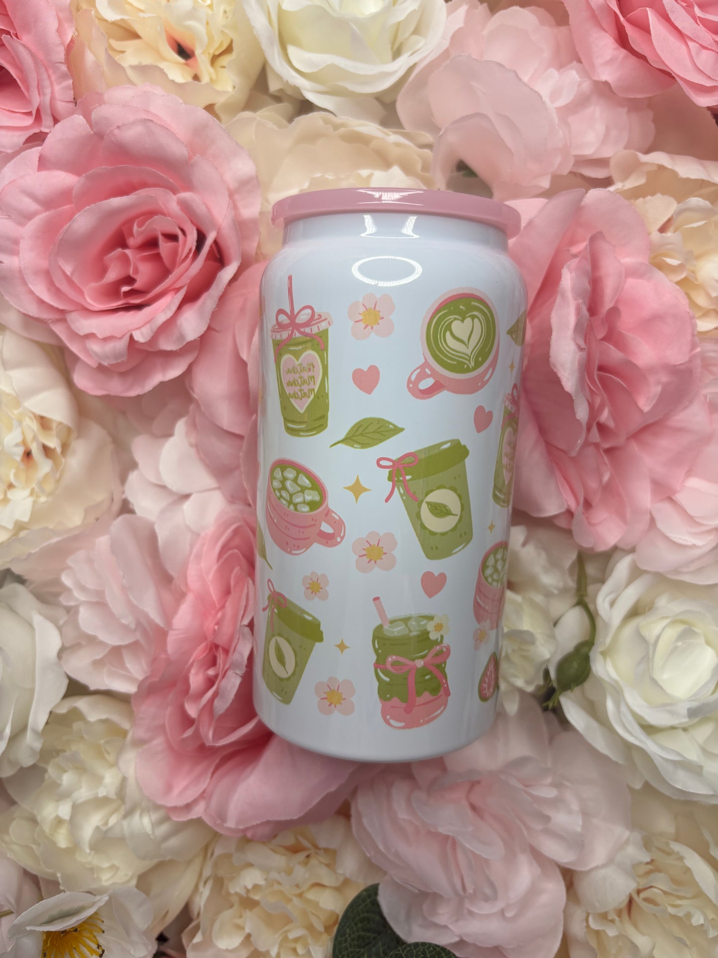 16 oz Stainless Steel Can | Matcha | Pink | Green | Strawberry