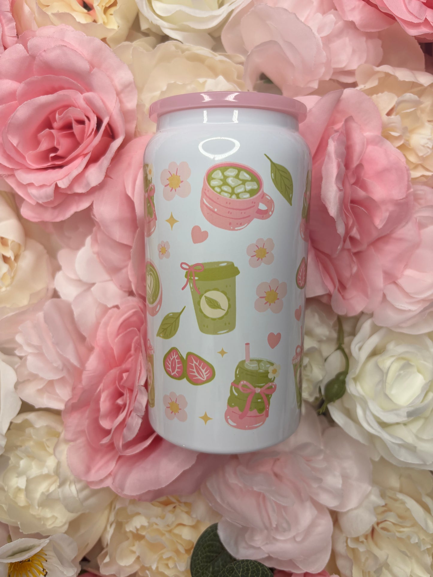 16 oz Stainless Steel Can | Matcha | Pink | Green | Strawberry