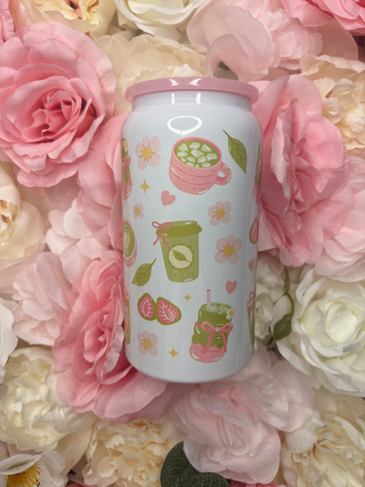 16 oz Stainless Steel Can | Matcha | Pink | Green | Strawberry