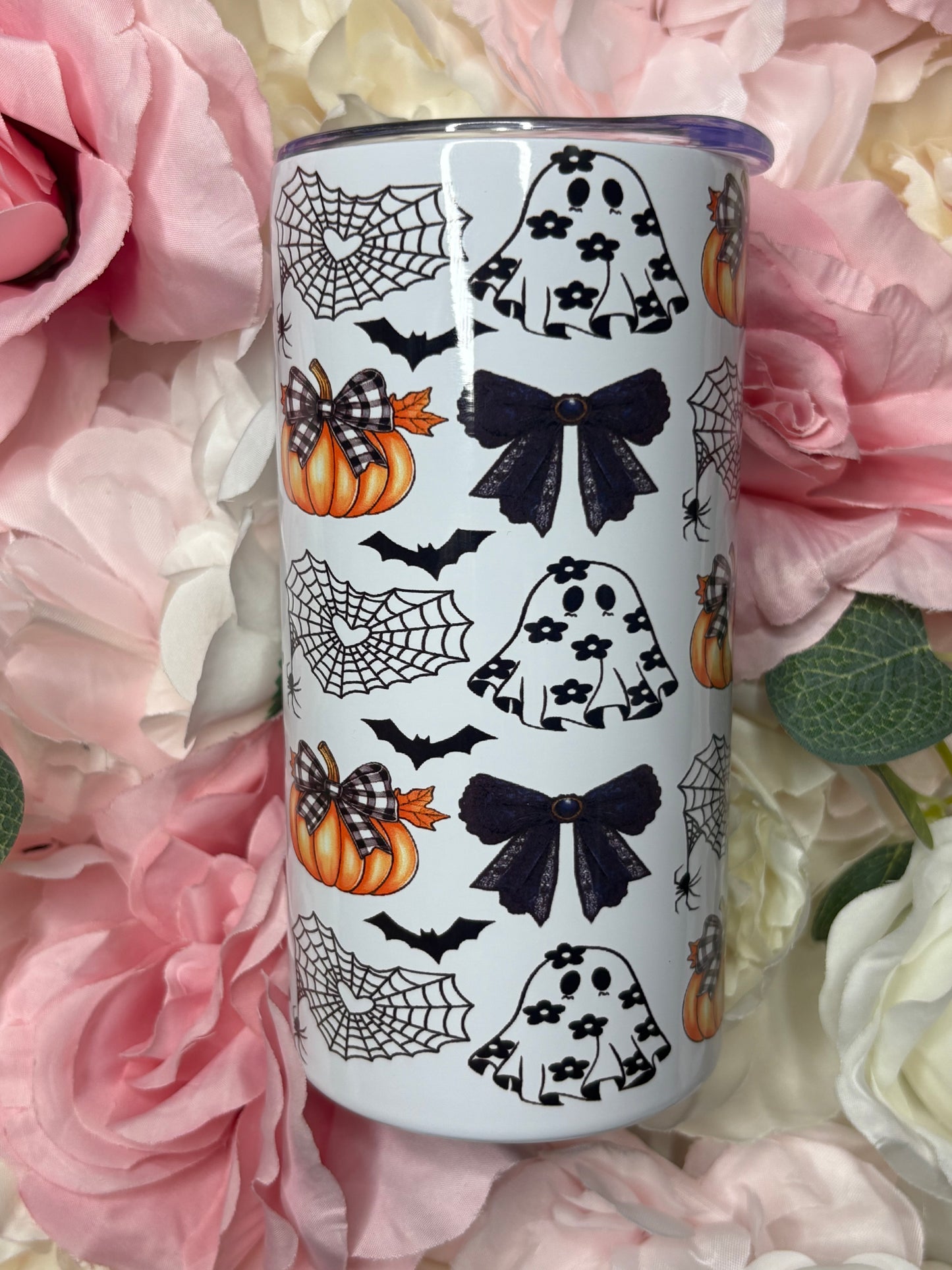 12 oz Skinny Tumbler | Orange and Black | Halloween Themed
