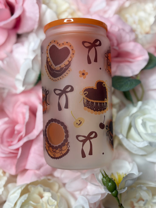 16 oz Frosted Glass | Orange and Black | Halloween Coquette Themed