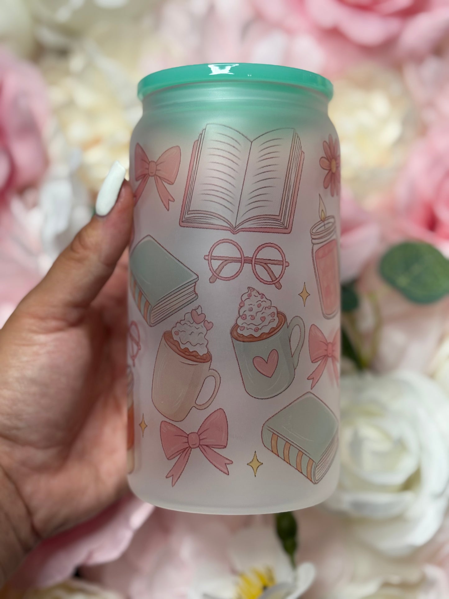 16 oz Frosted Glass Can | Green | Bookish Essential