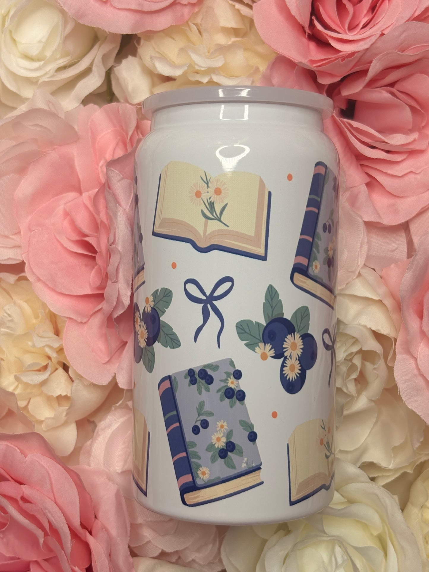 16 oz Stainless Steel | Blueberry Bookish Vibes | Blue Bows | Blueberries
