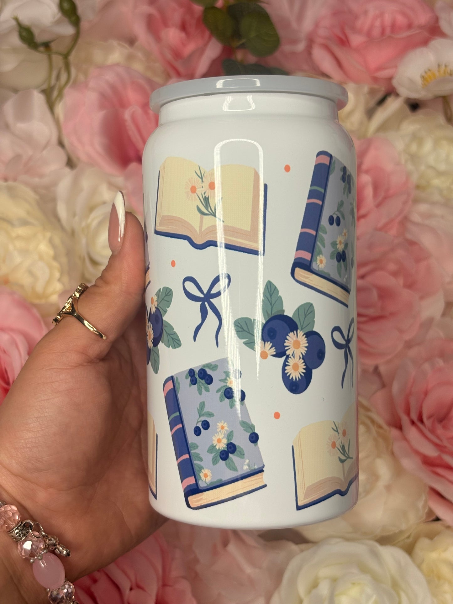 16 oz Stainless Steel | Blueberry Bookish Vibes | Blue Bows | Blueberries