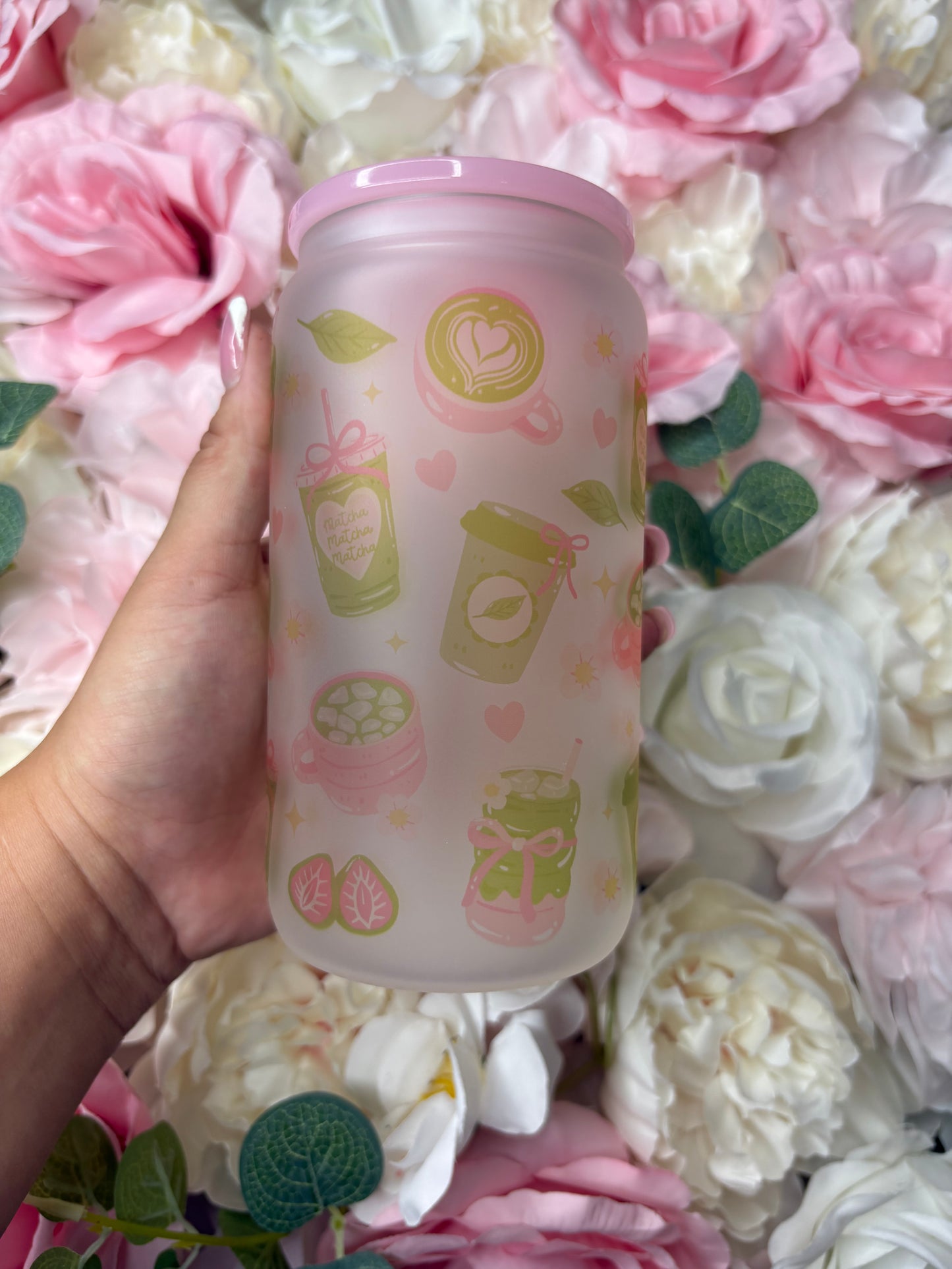 16 oz Frosted Glass | Pink | Matcha