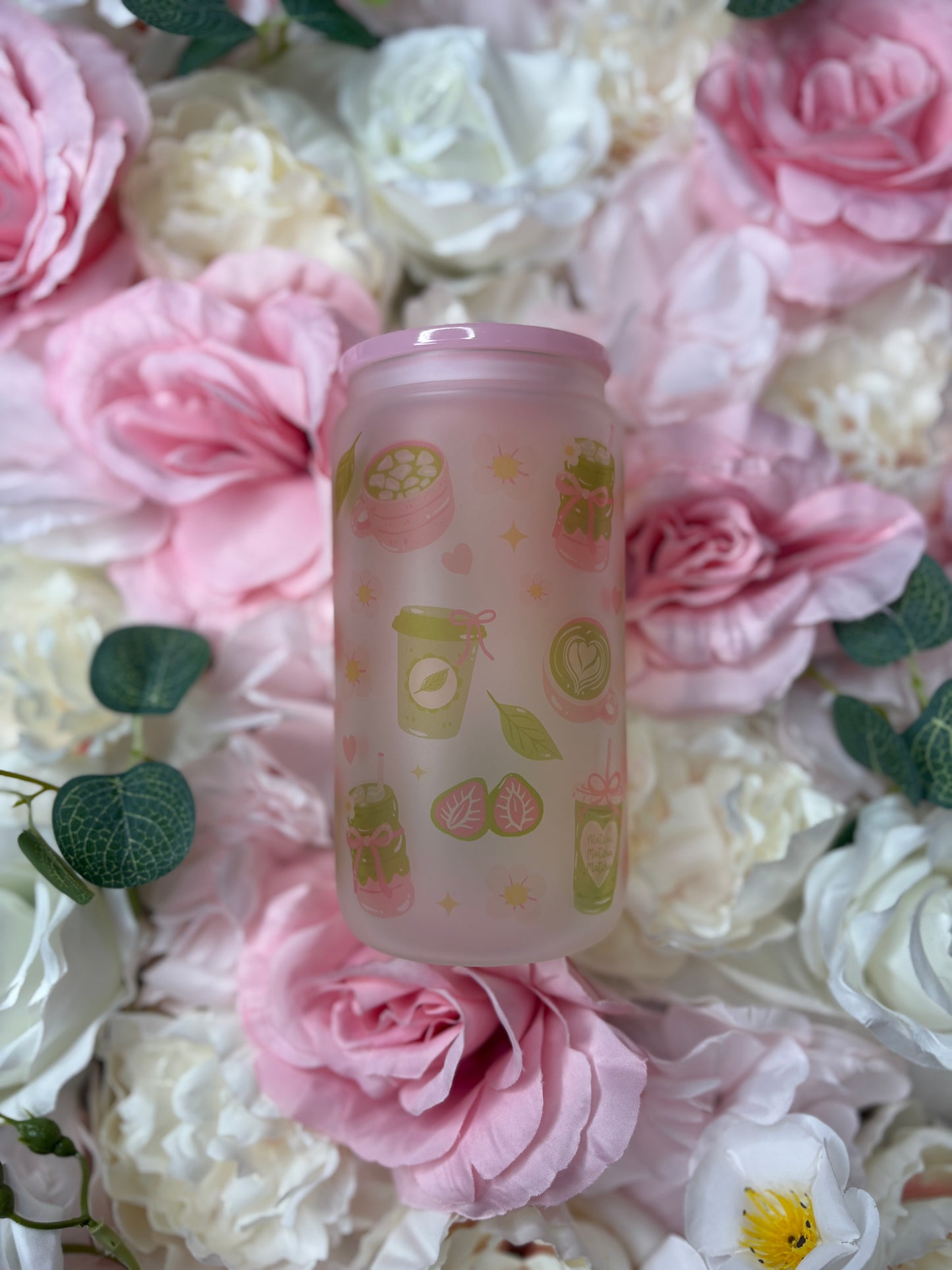16 oz Frosted Glass | Pink | Matcha