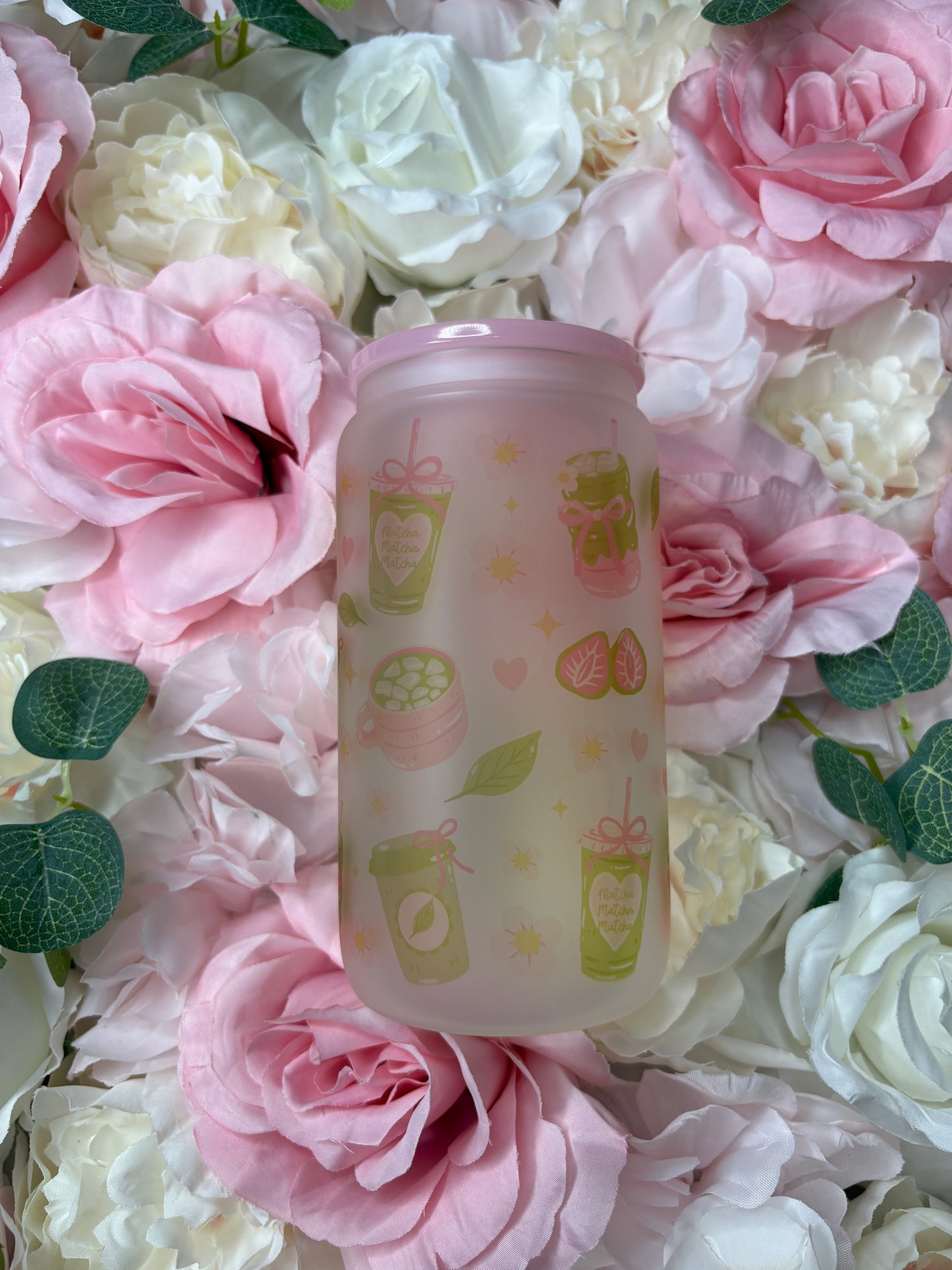 16 oz Frosted Glass | Pink | Matcha
