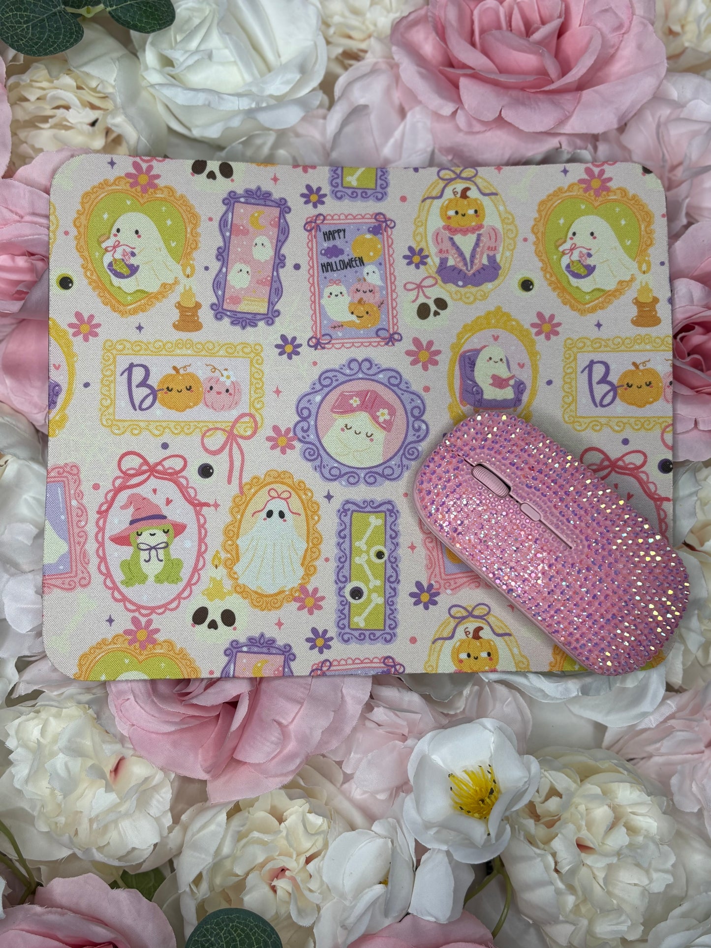 Mouse Pad | Pink | Halloween Themed With Cute Ghost