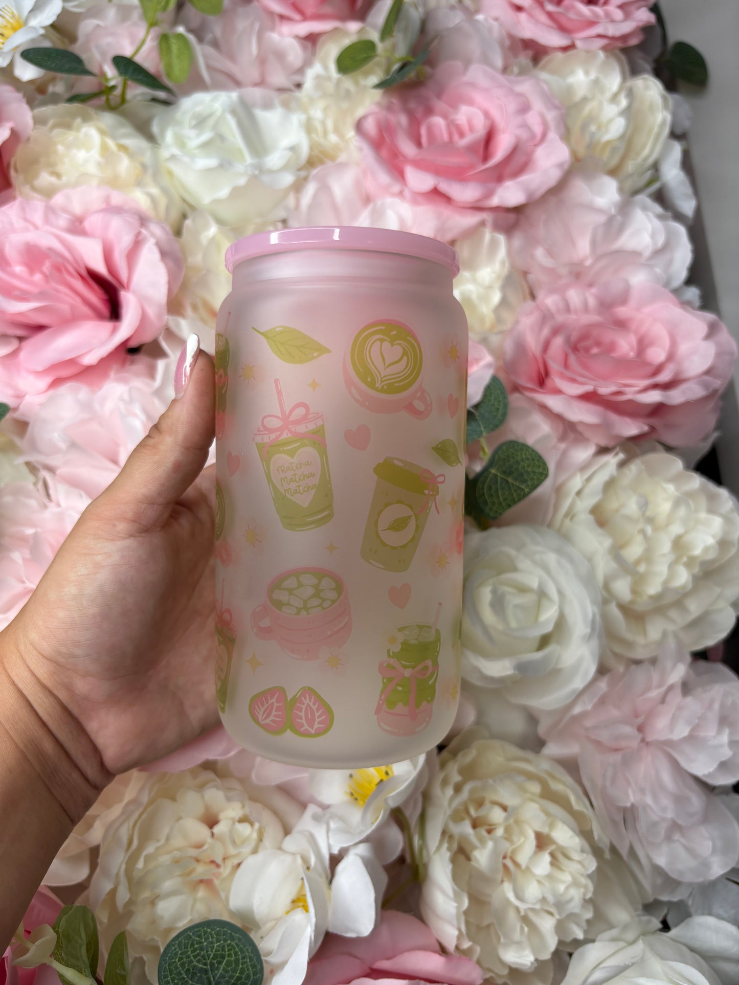 16 oz Frosted Glass | Pink | Matcha