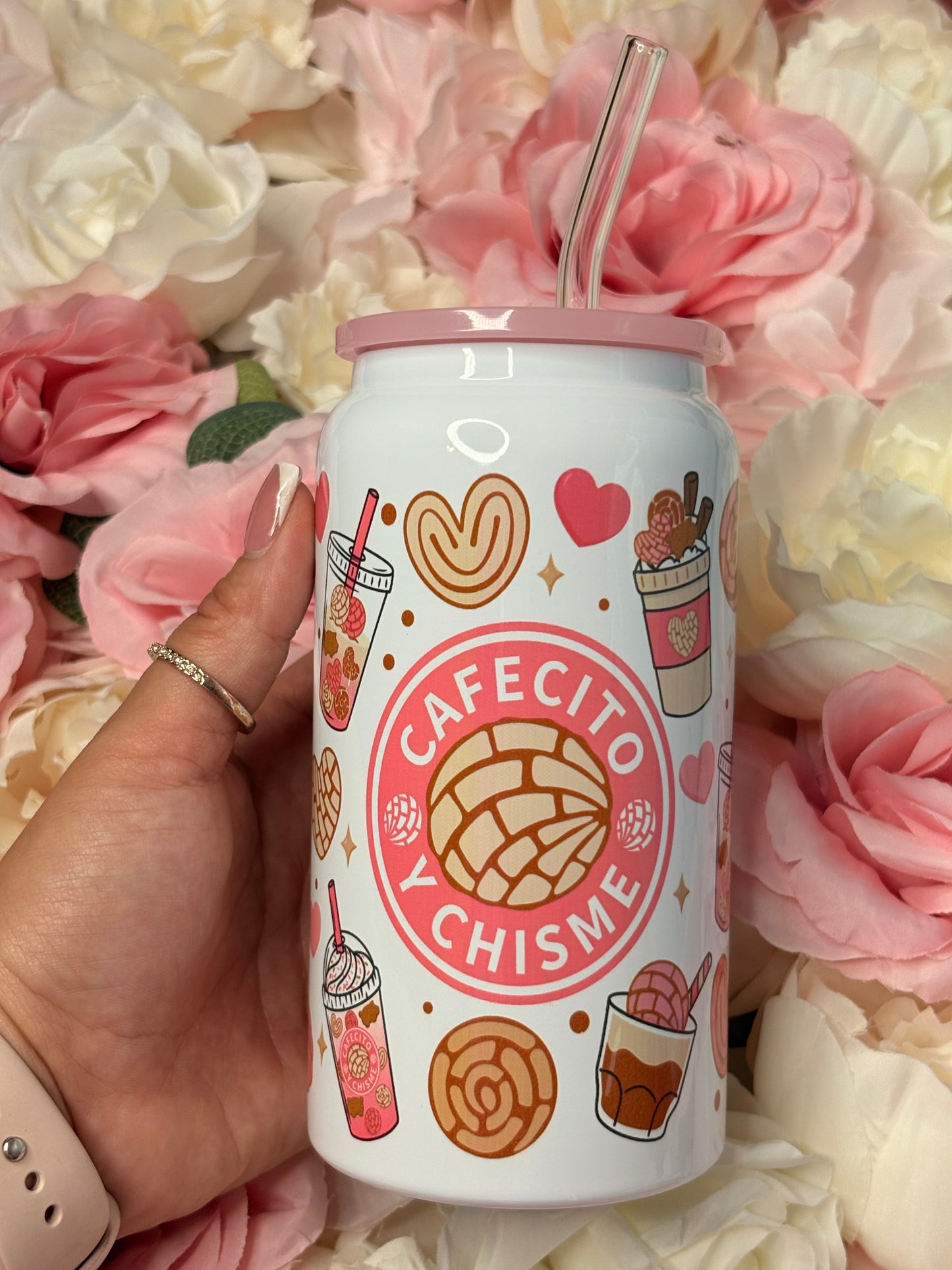 16 oz Stainless Steel can | Cafecito y Chisme | Pink | Coffee