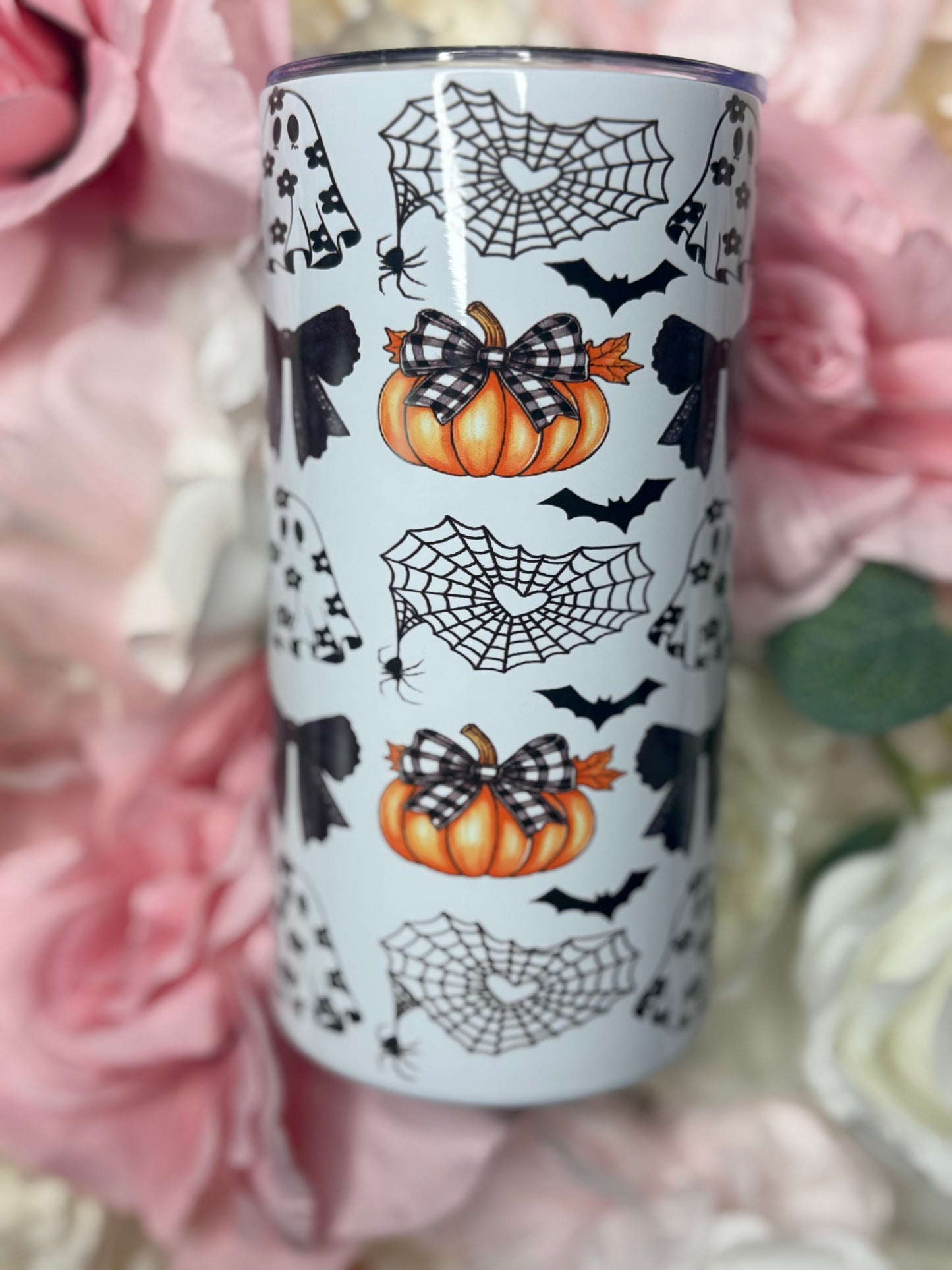 12 oz Skinny Tumbler | Orange and Black | Halloween Themed