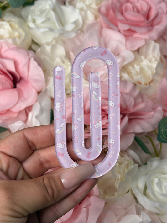 Jumbo Paper Clip | Purple With Hello Kitty & Rainbows