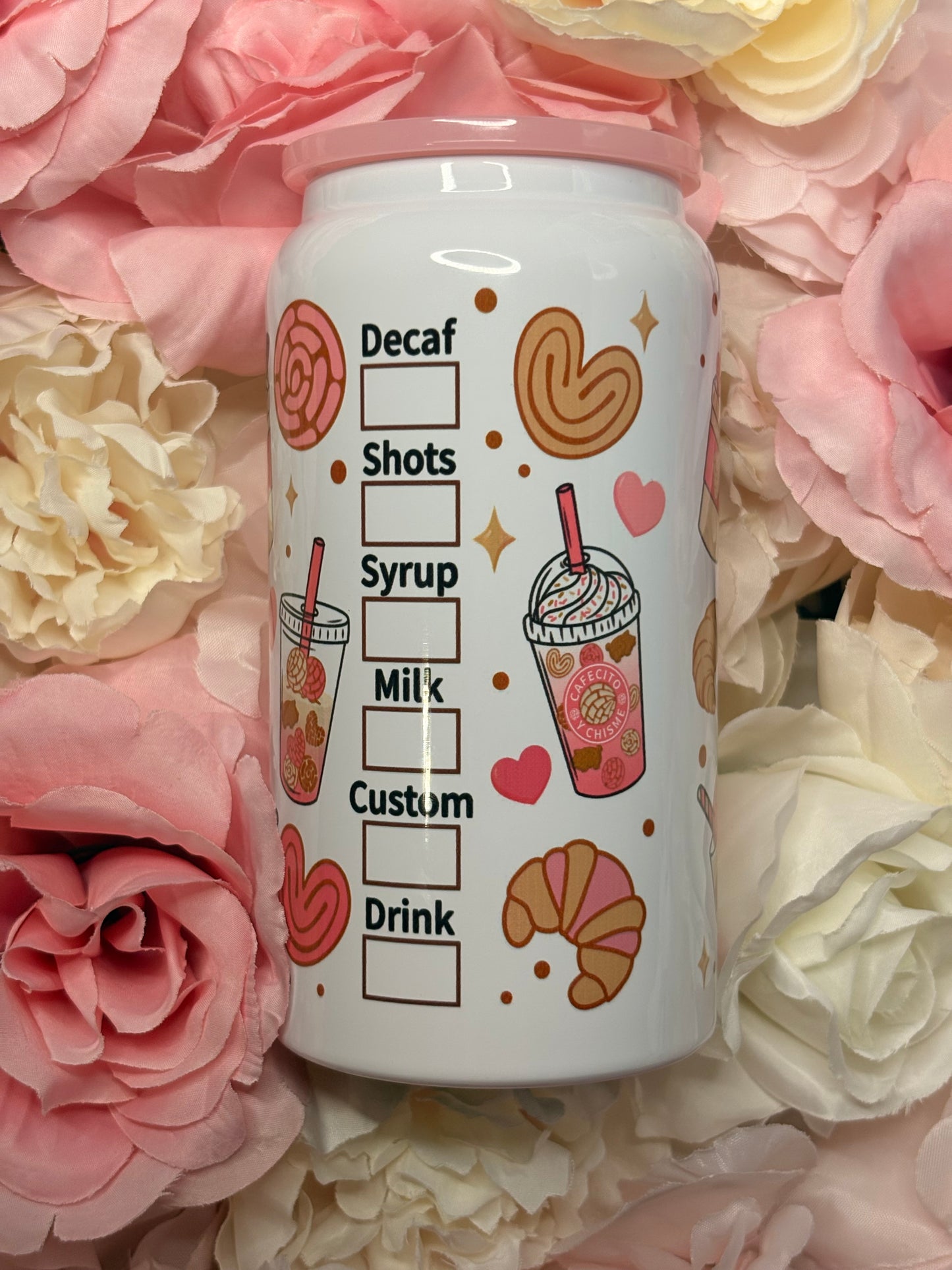 16 oz Stainless Steel can | Cafecito y Chisme | Pink | Coffee