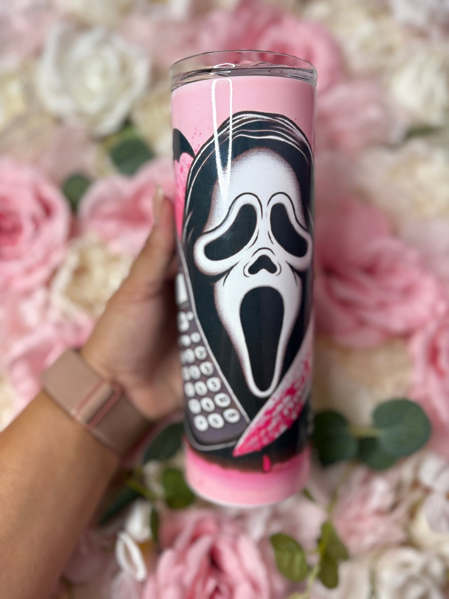 20 oz Skinny Tumbler | Pink |Scream | Halloween Themed