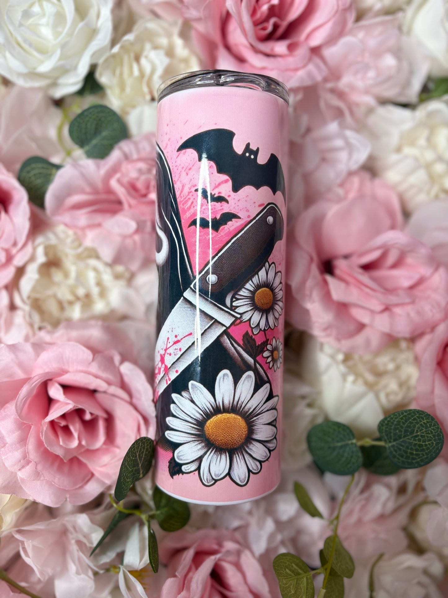 20 oz Skinny Tumbler | Pink |Scream | Halloween Themed