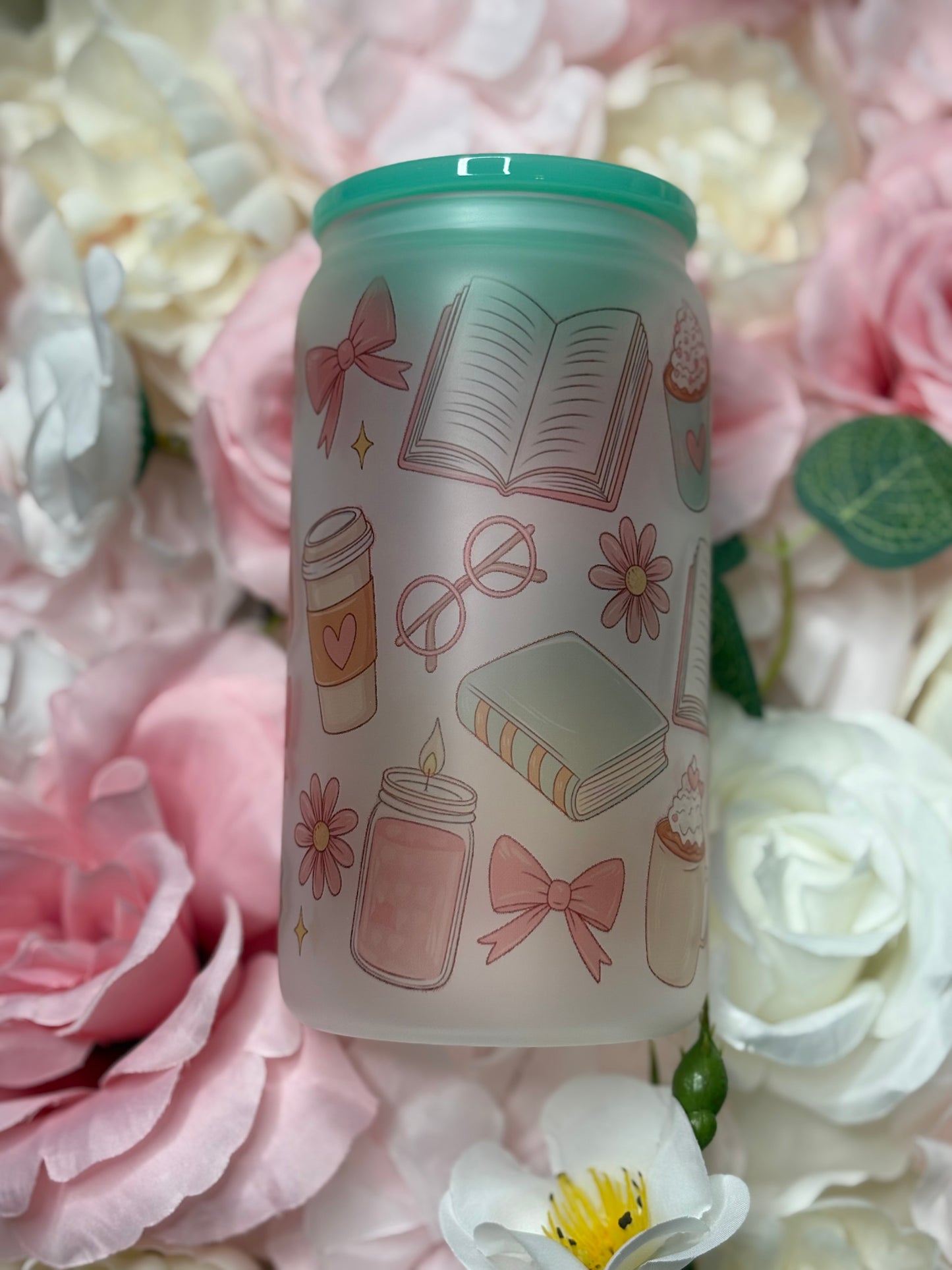 16 oz Frosted Glass Can | Green | Bookish Essential