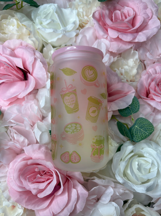 16 oz Frosted Glass | Pink | Matcha