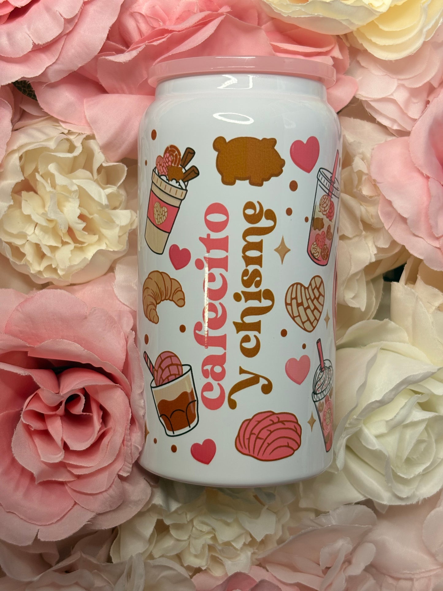 16 oz Stainless Steel can | Cafecito y Chisme | Pink | Coffee