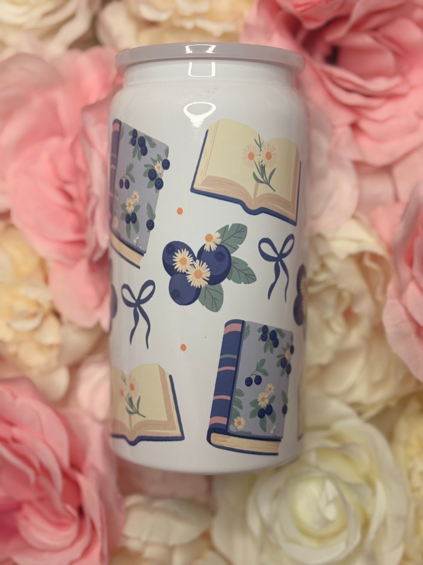 16 oz Stainless Steel | Blueberry Bookish Vibes | Blue Bows | Blueberries