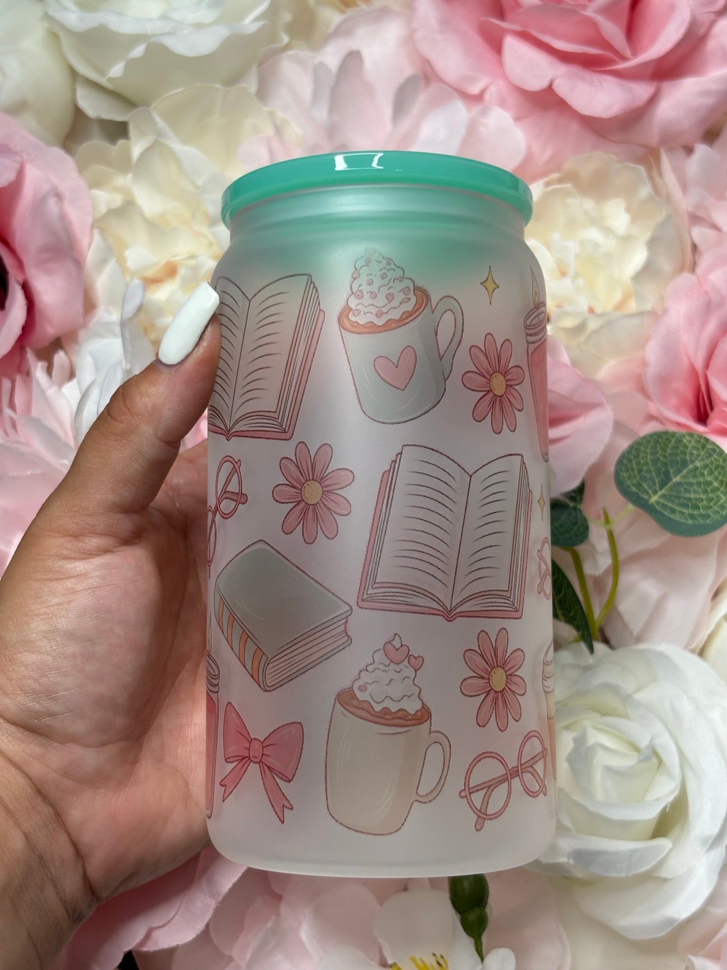 16 oz Frosted Glass Can | Green | Bookish Essential