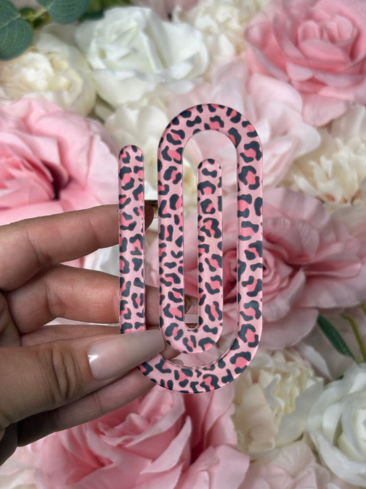 Jumbo Paper Clip - Pink With Cheetah Print