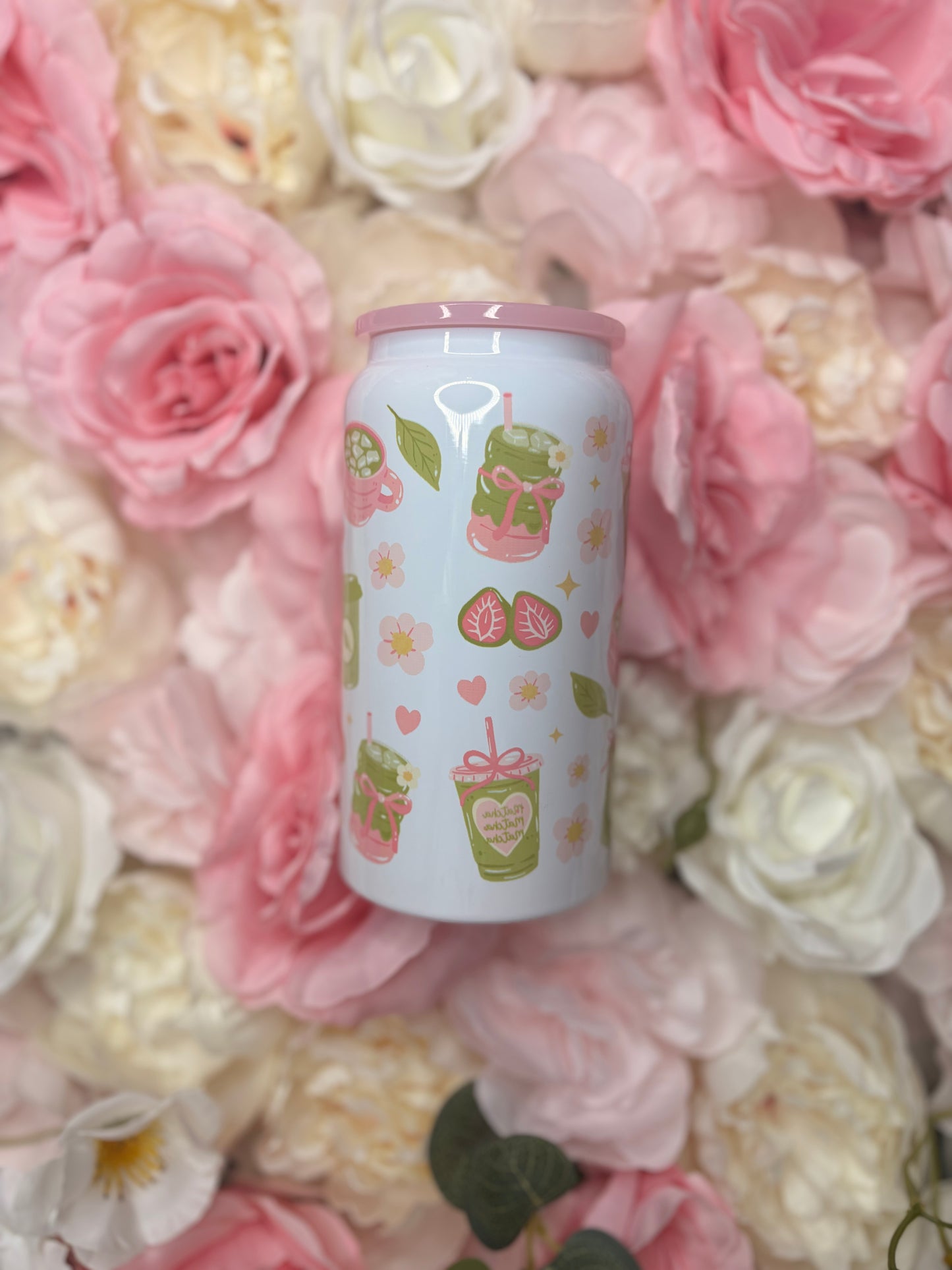 16 oz Stainless Steel Can | Matcha | Pink | Green | Strawberry