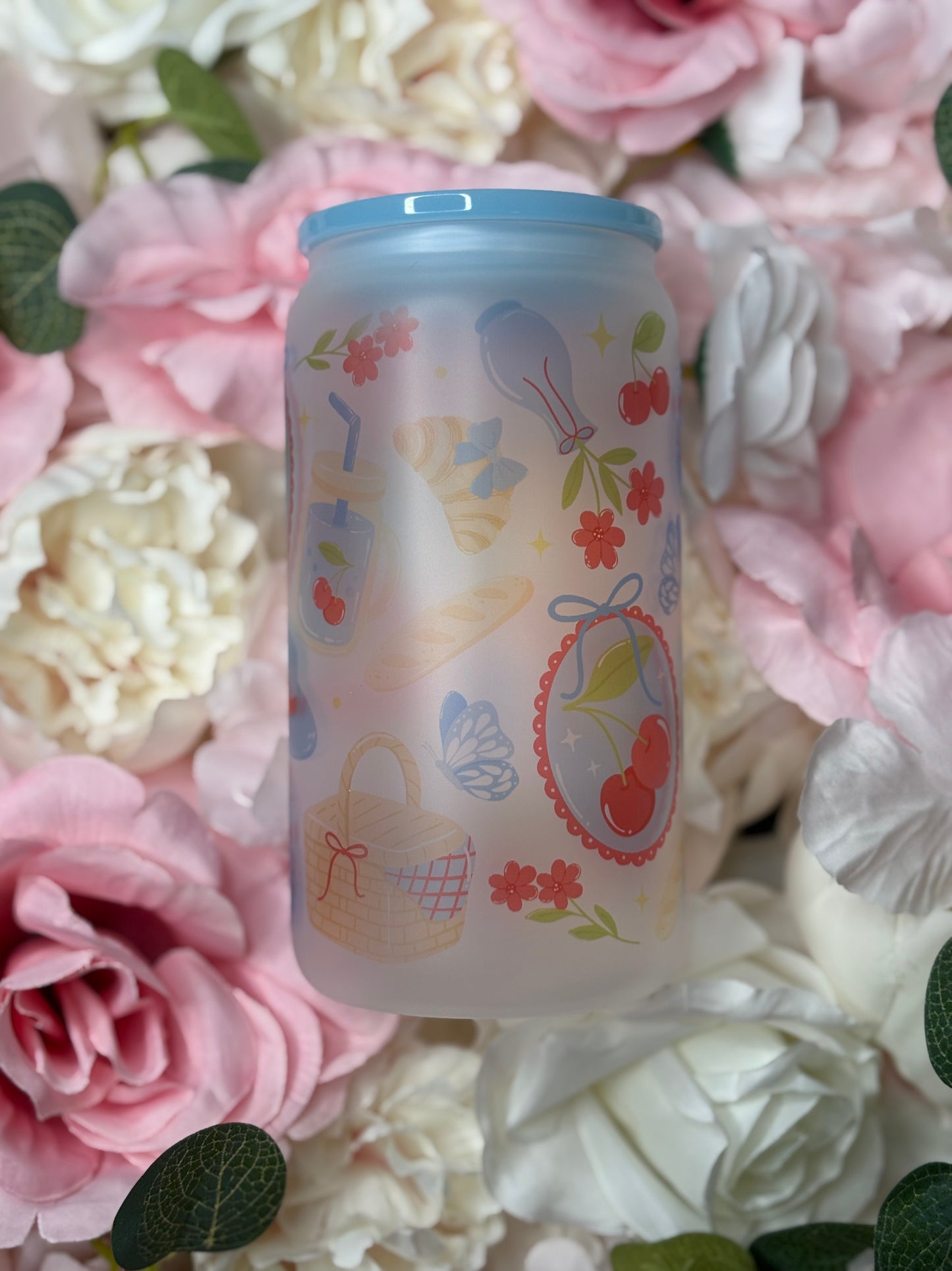 16 oz Frosted Glass Can | Coquette Themed with Cherry’s