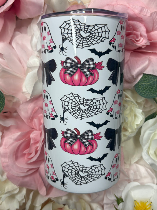12 oz Skinny Tumbler | Pink and Black | Halloween Themed