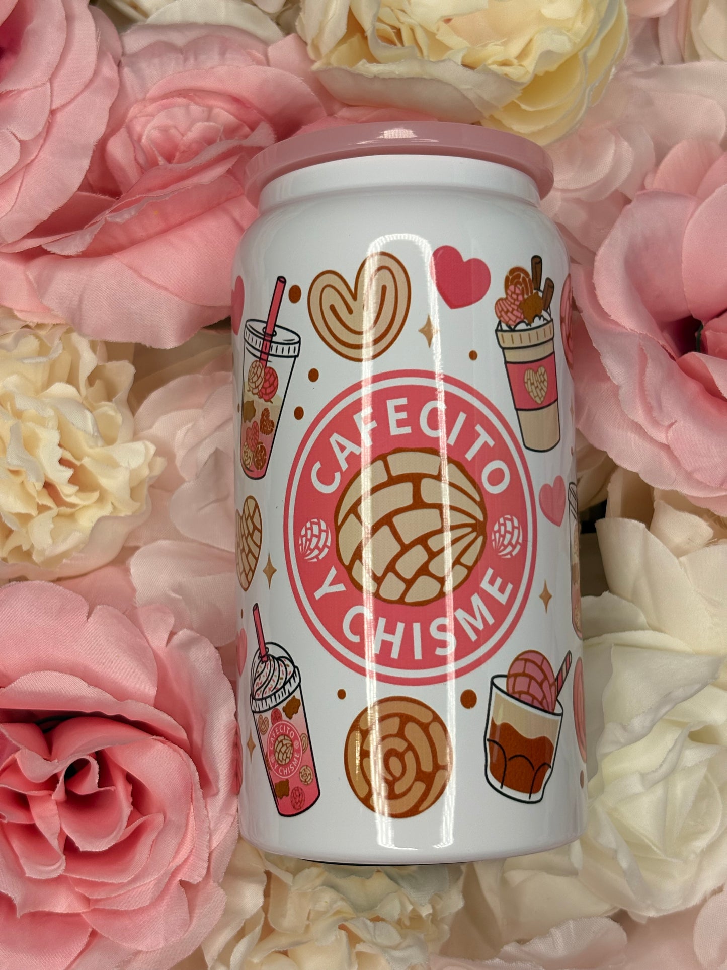 16 oz Stainless Steel can | Cafecito y Chisme | Pink | Coffee