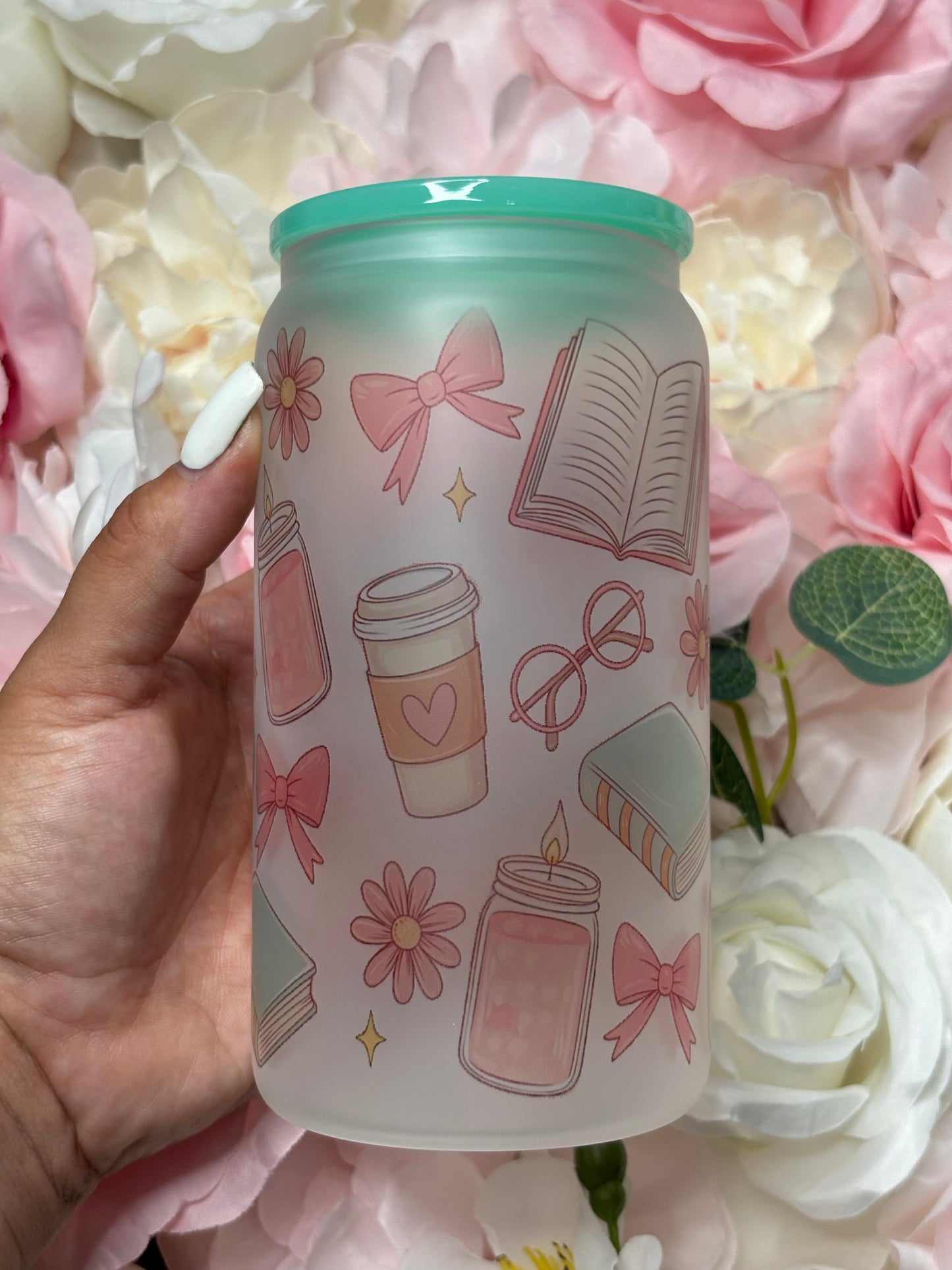 16 oz Frosted Glass Can | Green | Bookish Essential